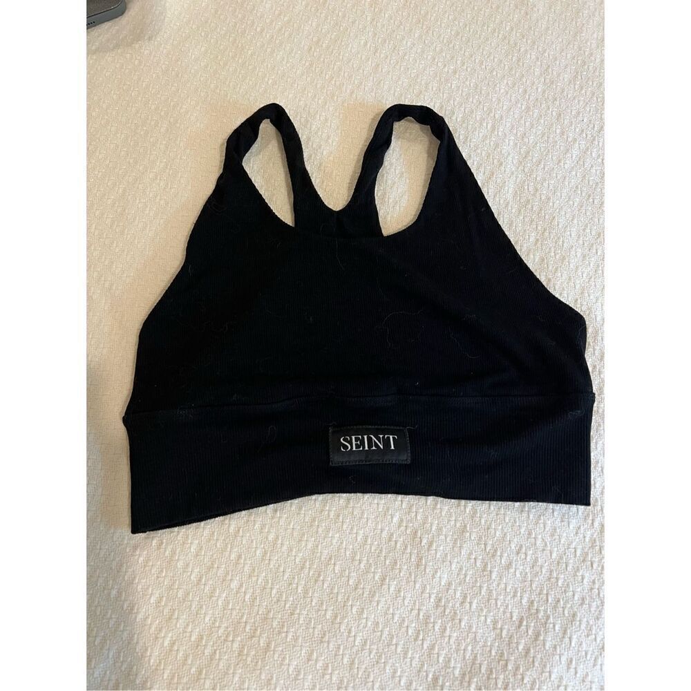 Seint black cotton comfort ribbed bra crop top